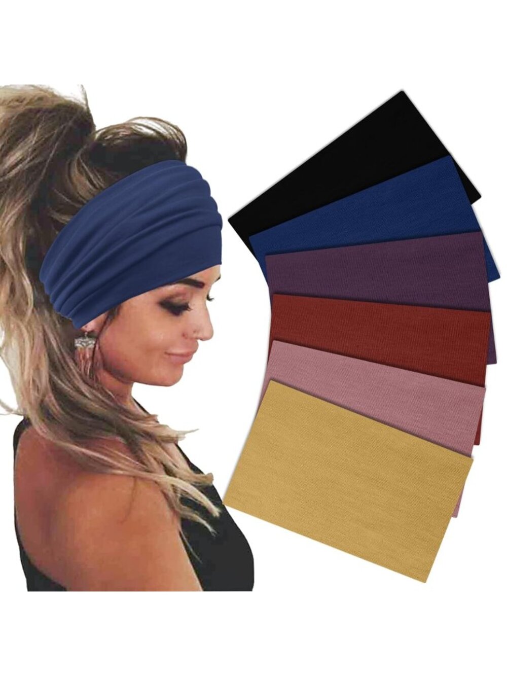 Women's 6 Packs Stretch Wide Headband Turban Running Yoga Hairband Accessories